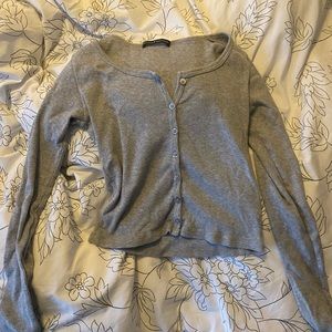 Grey Button-Up Brandy Melville Knitted Long Sleeve
